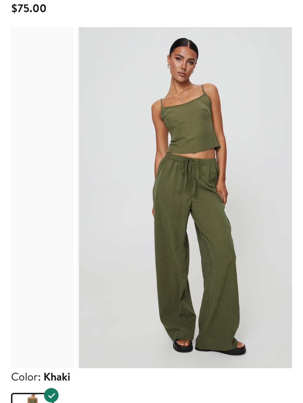 Princess Polly Khaki Wide-Leg Track Pants